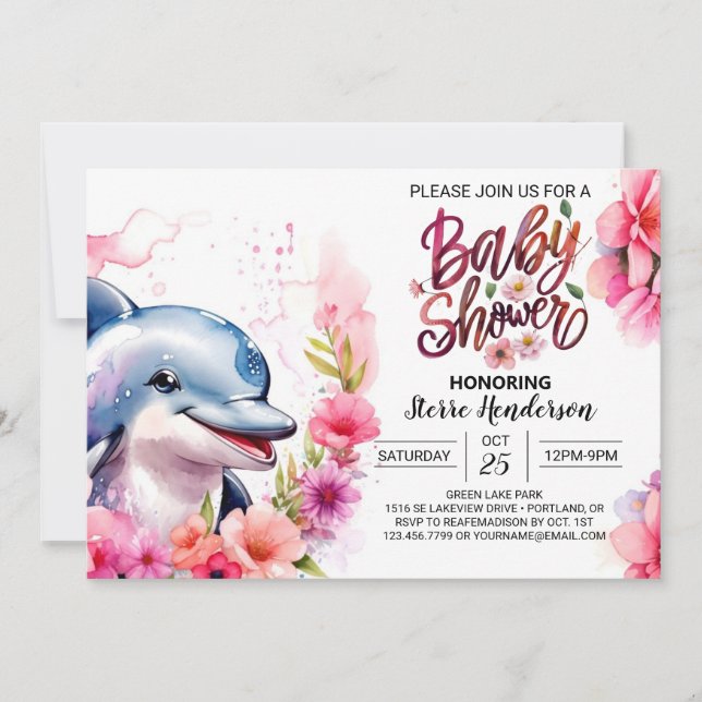 Pink Dolphin Splash Baby Shower Invitation (Front)