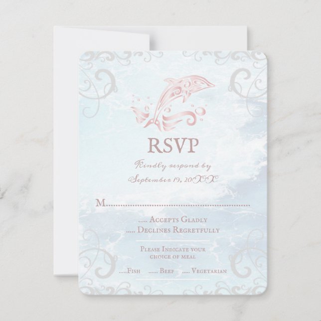 Pink Dolphin Wedding RSVP Card (Front)