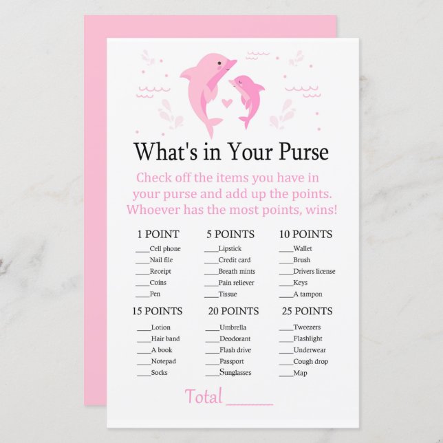 Pink Dolphin What's in your purse game (Front/Back)