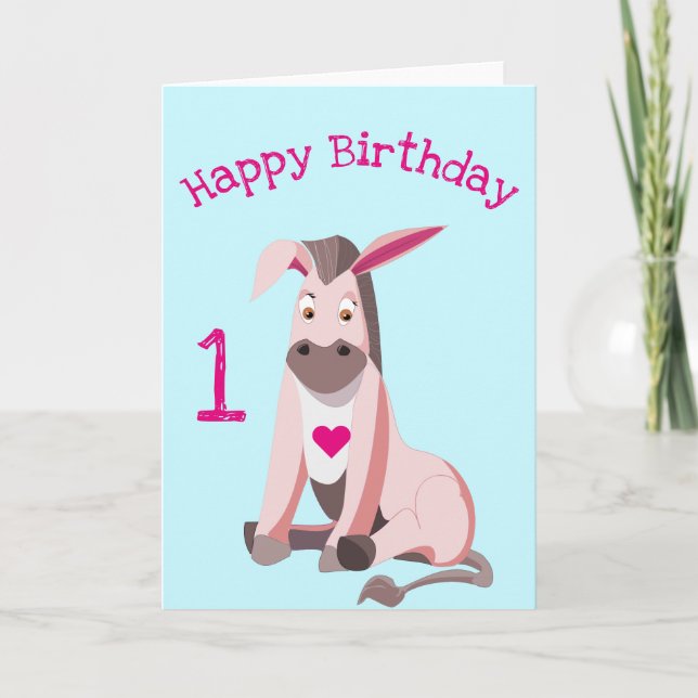 Pink Donkey Funny Birthday Card - Customisable (Front)