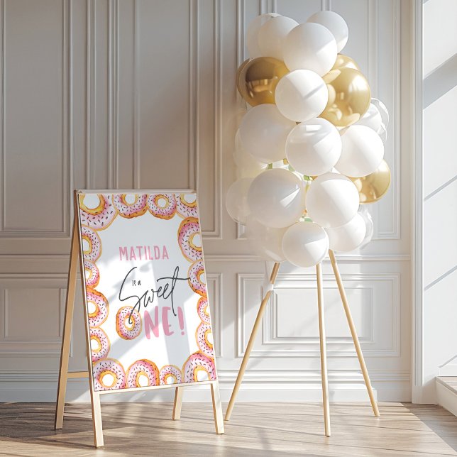 Pink donut 1st birthday party welcome sign (Creator Uploaded)