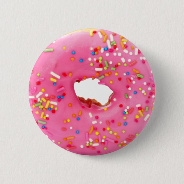 Pink donut 6 cm round badge (Front)