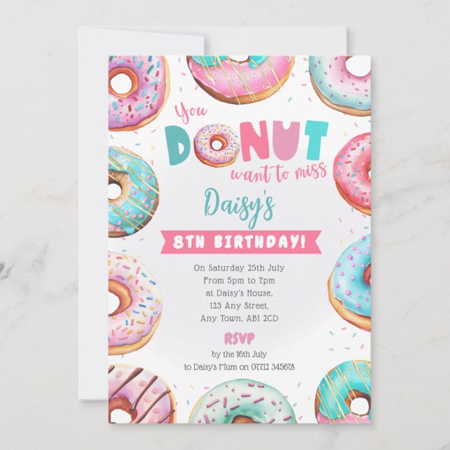 Pink Donut Birthday Invite You Donut Want To Miss (Front)
