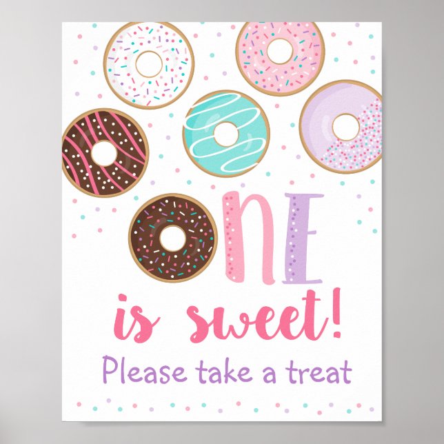Pink Donut One Is Sweet Birthday Treat Sign (Front)