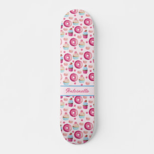 Pink Donut Pattern Skateboard