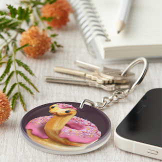 Pink Donut Snake Key Ring