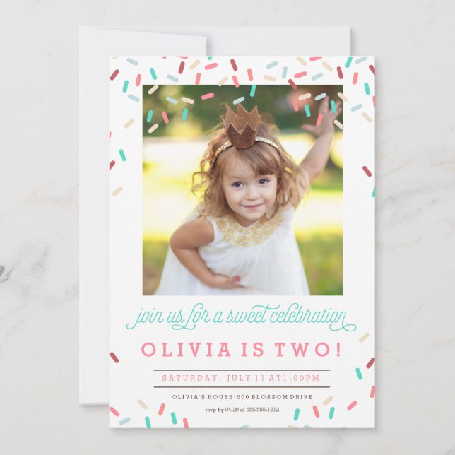 PINK DONUT SPRINKLES BIRTHDAY INVITATION (Front)