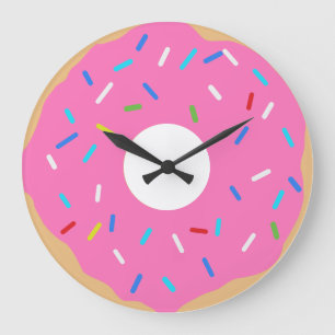 Pink Donut With Sprinkles Large Clock