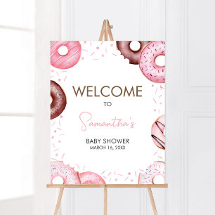 Pink Donuts and Diapers Baby Shower Welcome Poster