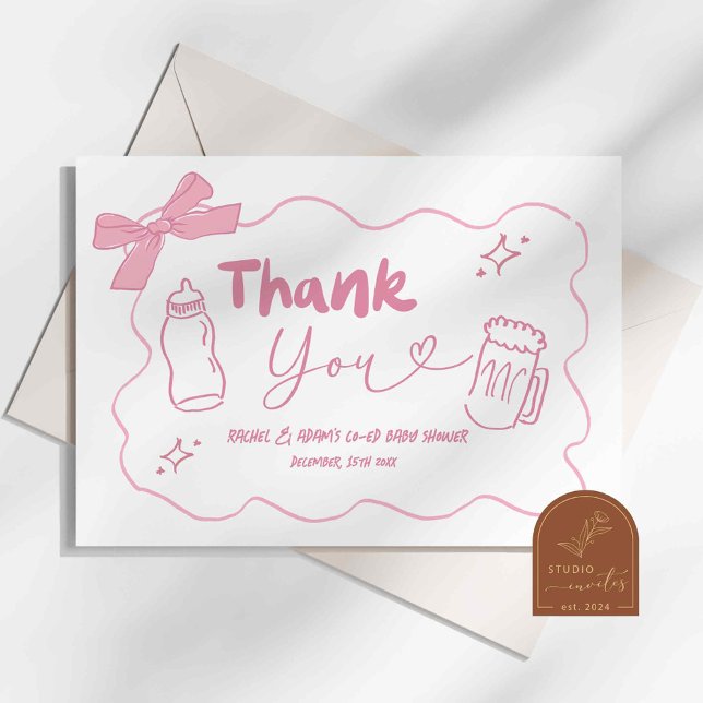 Pink Doodle Baby is Brewing Thank You Card (Creator Uploaded)