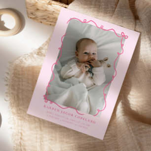 Pink Doodle Bows Frame Birth Announcement Photo