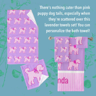 Pink Doodle Dog Lavender Personalised  Bath Towel Set