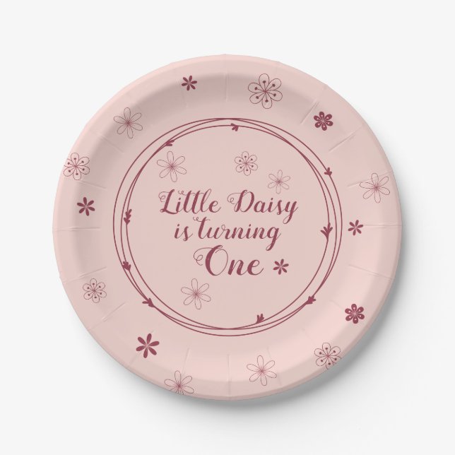 Pink Doodle Floral 1st Birthday  Paper Plate (Front)