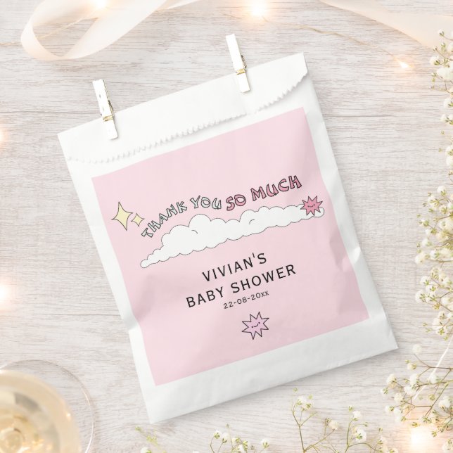 Pink Doodle Fun Cloud Baby Shower Favour Bags (Clipped)