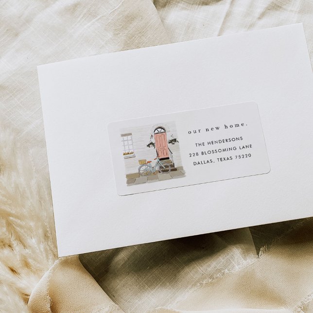 Pink Door Moving Announcement Address Label (Pink door illustration new home moving announcement return address labels.)