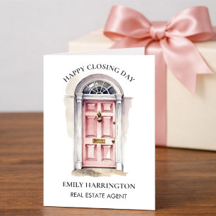 Pink Door Watercolor Closing Real Estate Agent Card