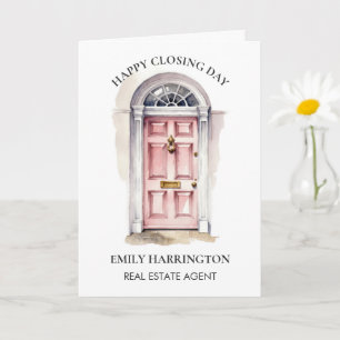 Pink Door Watercolor Closing Real Estate Agent Card