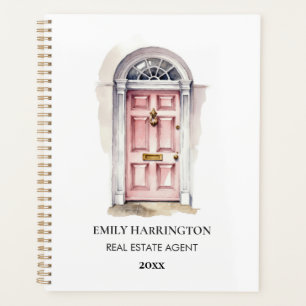 Pink Door Watercolor Logo Real Estate Agent Planner