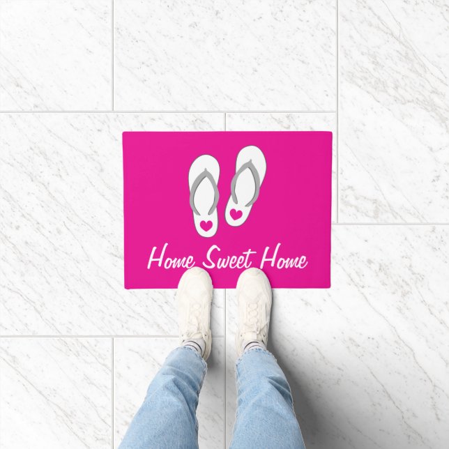 Pink doormat with cute beach flip flops design (Indoor)
