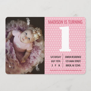 Pink Dot Female Photo Children's birthday Invitation