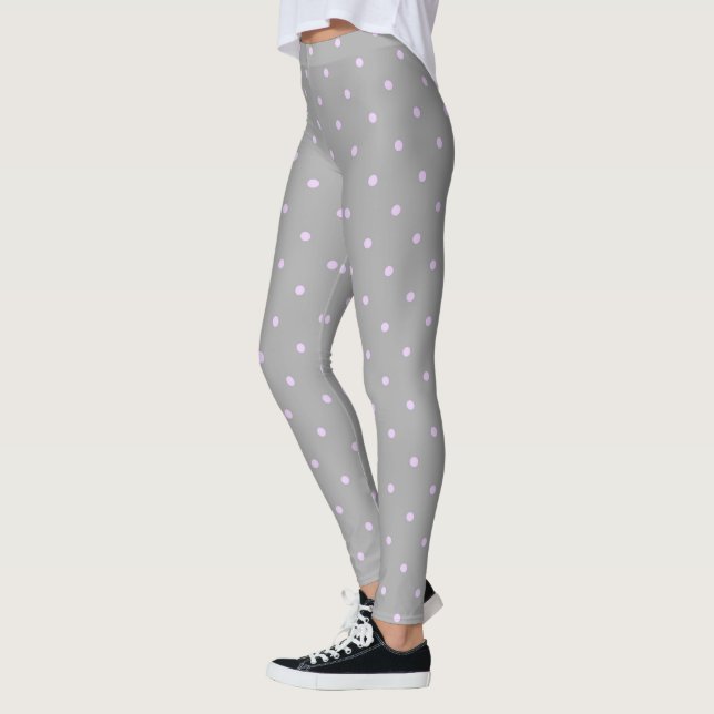 Pink Dot Grey Background Elegant Polka Dot Dotted Leggings (Left)