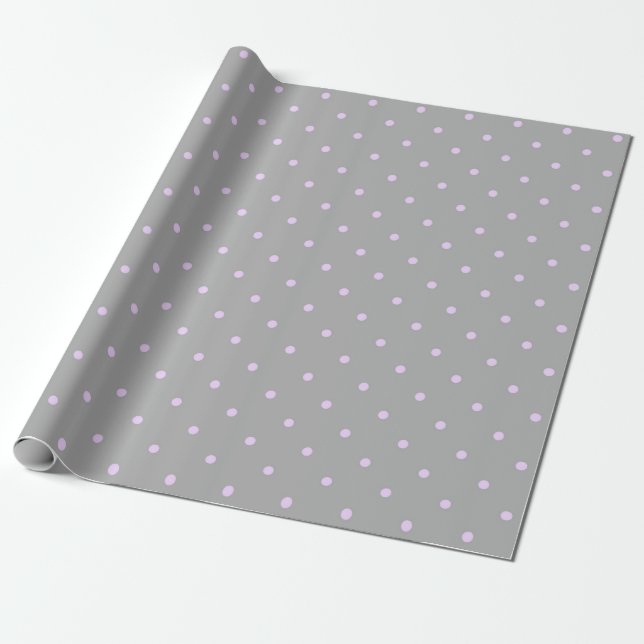 Pink Dot Grey Background Elegant Polka Dot Dotted Wrapping Paper (Unrolled)