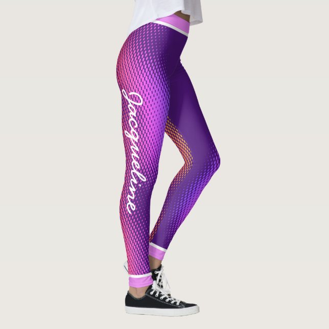 Pink Dot Pattern with Name on ROYAL PURPLE Leggings (Right)