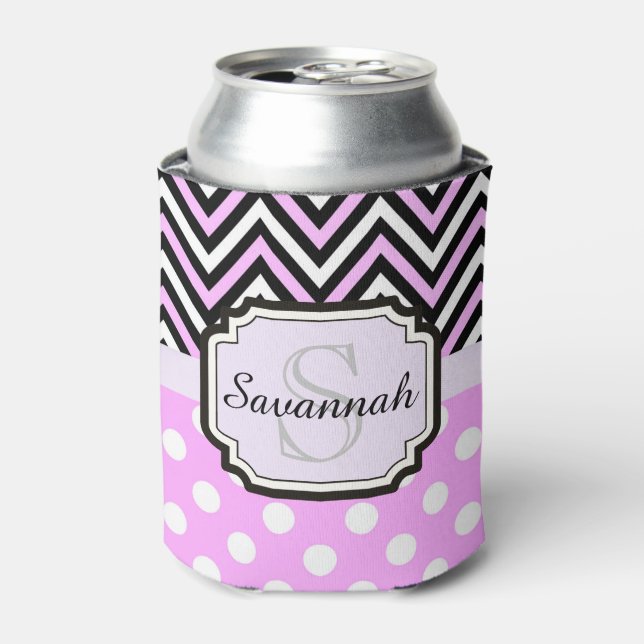 Pink Dots and Chevrons Can Cooler (Can Front)