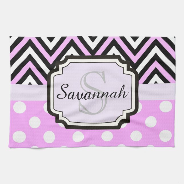 Pink Dots and Chevrons Tea Towel (Horizontal)