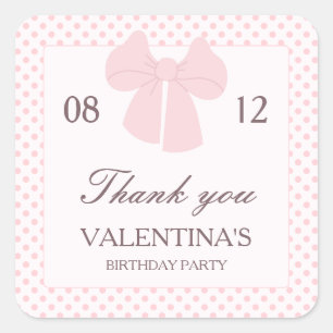 Pink dots and pink bow girls birthday  square sticker