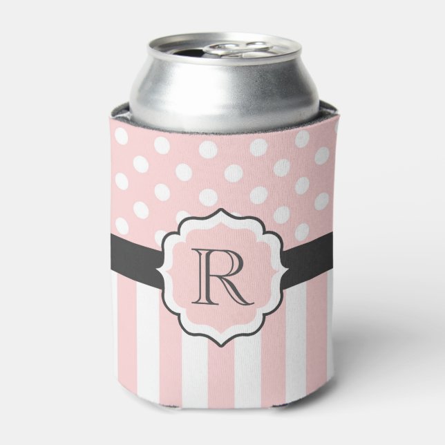 Pink Dots and Stripes Pattern Can Cooler (Can Front)
