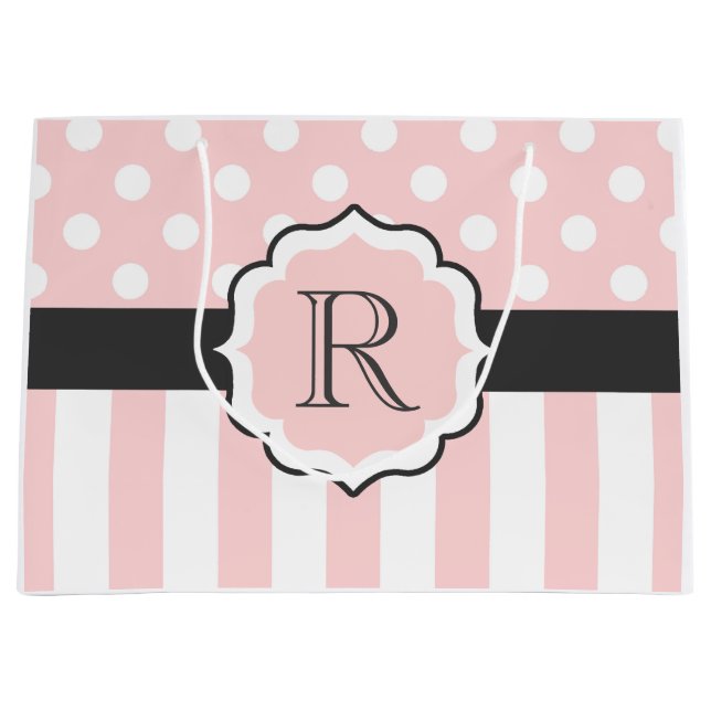 Pink Dots and Stripes Pattern Large Gift Bag (Front)
