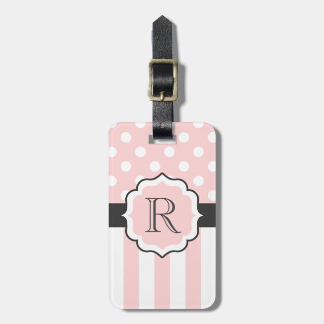 Pink Dots and Stripes Pattern Luggage Tag (Front Vertical)