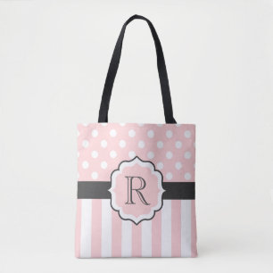 Pink Dots and Stripes Pattern Tote Bag
