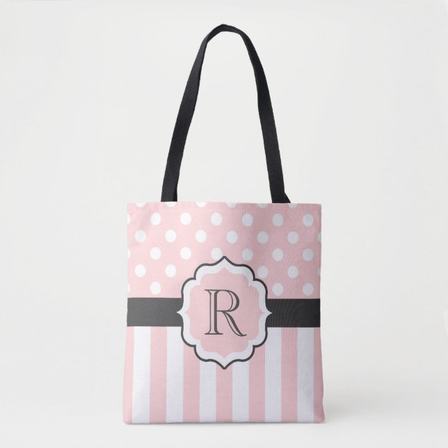 Pink Dots and Stripes Pattern Tote Bag (Front)