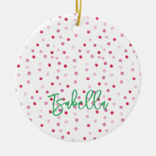 Pink Dots Artisan Watercolor NAME Green Preppy Ceramic Tree Decoration