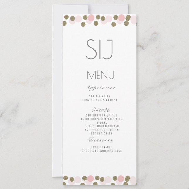 Pink Dots Confetti Gold Wedding Menu (Front)