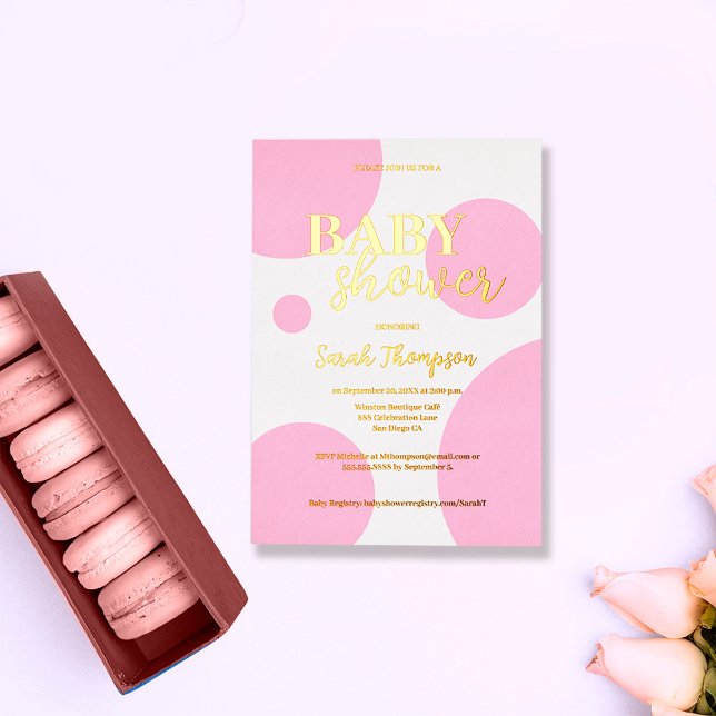 Pink Dots Custom Baby Shower Gold Foil Modern (Creator Uploaded)