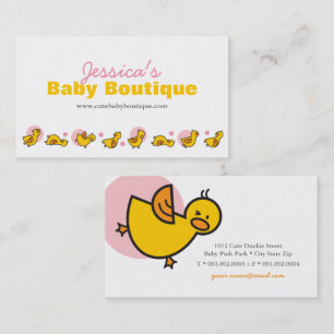 Pink Dots Cute Fun Playful Yellow Baby Ducklings Business Card