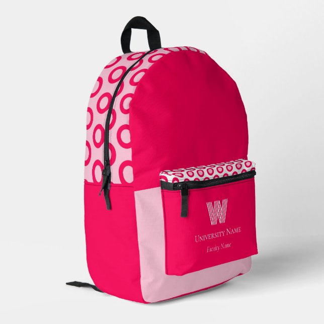 Pink Dots Fantasy Student Monogram Printed Backpack (Back Corner Left)