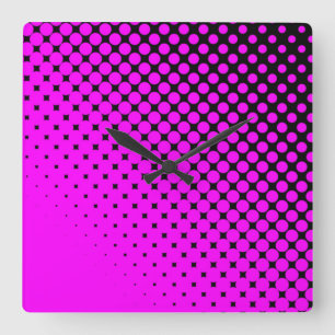 Pink Dots on Black Square Wall Clock