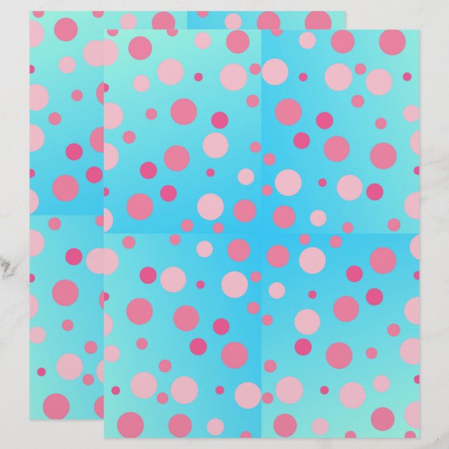 Pink Dots on Blue Recycled Scrapbooking Paper  (Front/Back)