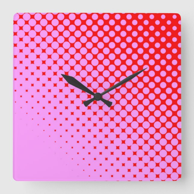 Pink Dots on Red Square Wall Clock (Front)
