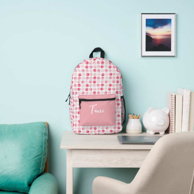 Pink Dots Personalised  Printed Backpack (Insitu)