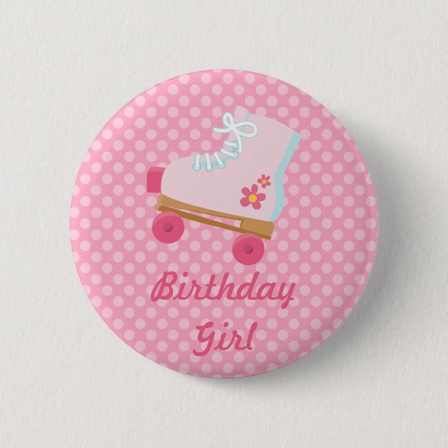 Pink Dots Rollerskate Birthday Button (Front)