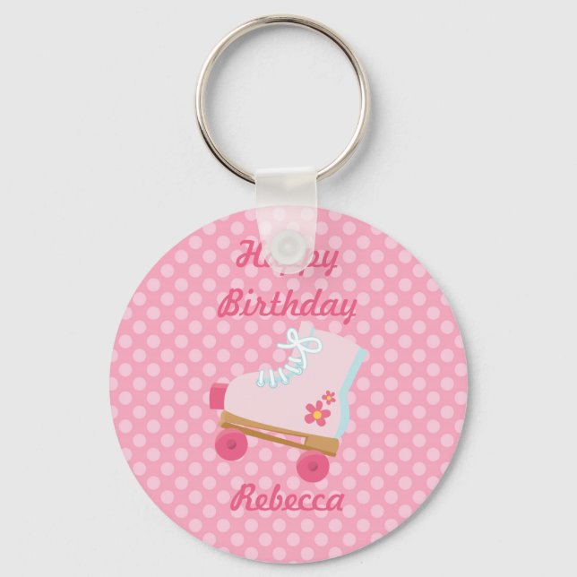 Pink Dots Rollerskate Birthday Keychain (Front)
