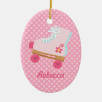 Pink Dots Rollerskate Birthday Oval Ornament