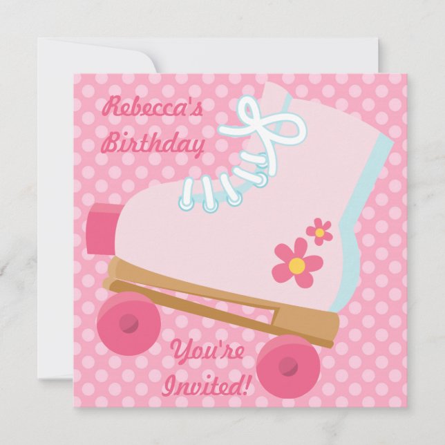 Pink Dots Rollerskate Birthday Party Invitation (Front)