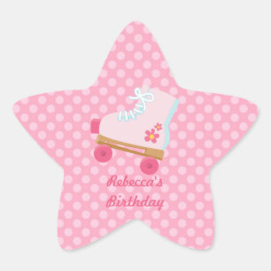 Pink Dots Rollerskate Birthday Star Stickers