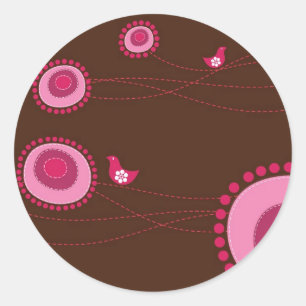 Pink Dotted Flowers and Happy Birds Sticker